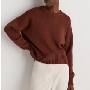 Quince 100% Organic Cotton Boyfriend Crew Sweater Redwood Brown Size Medium